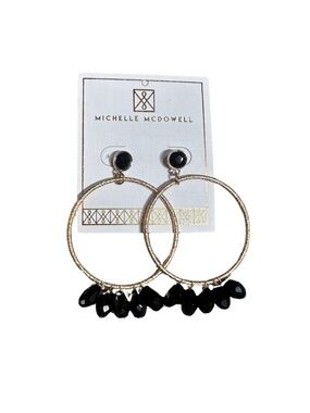 NEW Michelle McDowell Black Gemstone Dangle Hoop Earrings